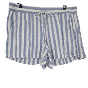 GAP Shorts Linen Blue English Manor Stripe High Rise Pull On Stretch Waist XL